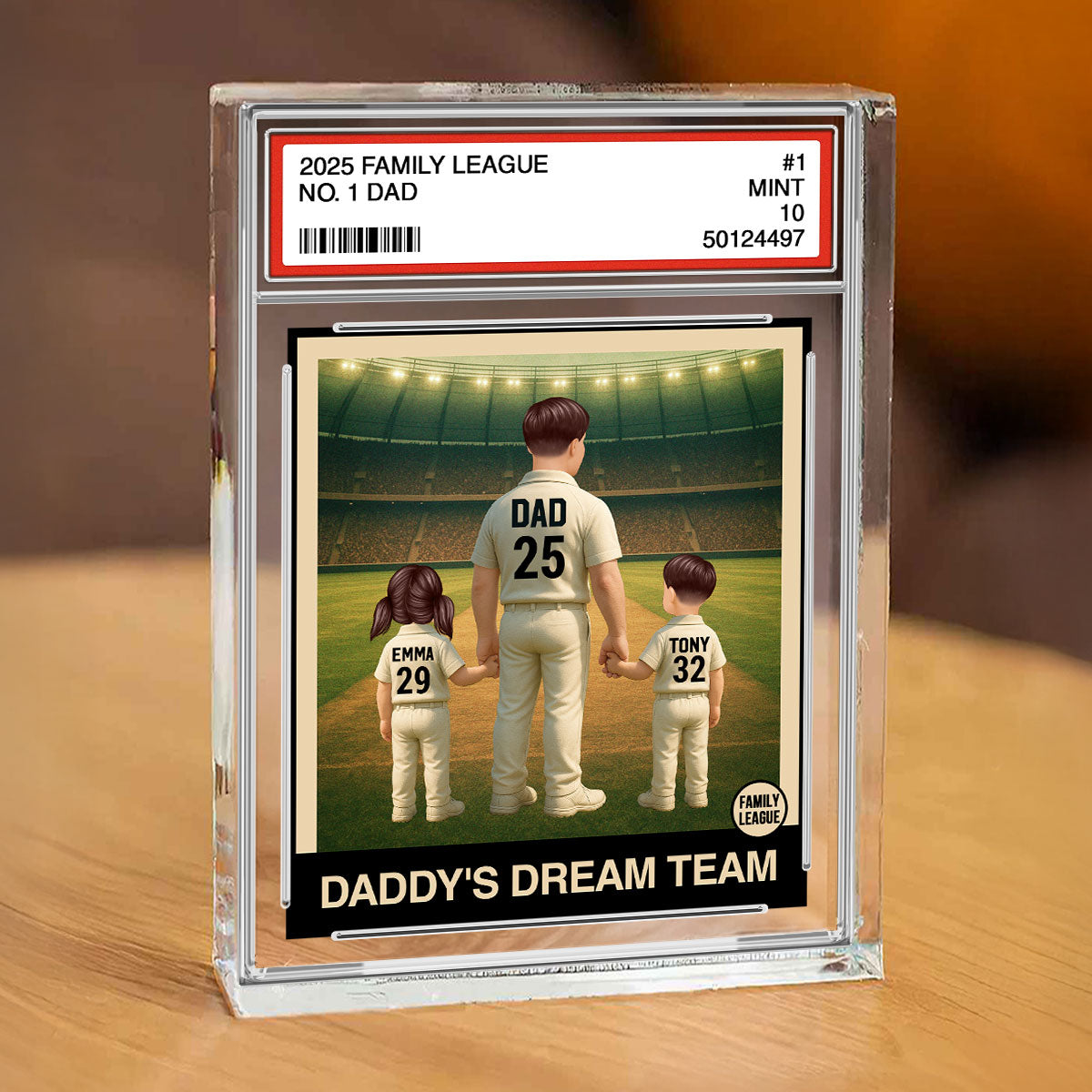 Cricket No. 1 Dad Man & Kids Trading Card Style - Personalized Acrylic Block Plaque