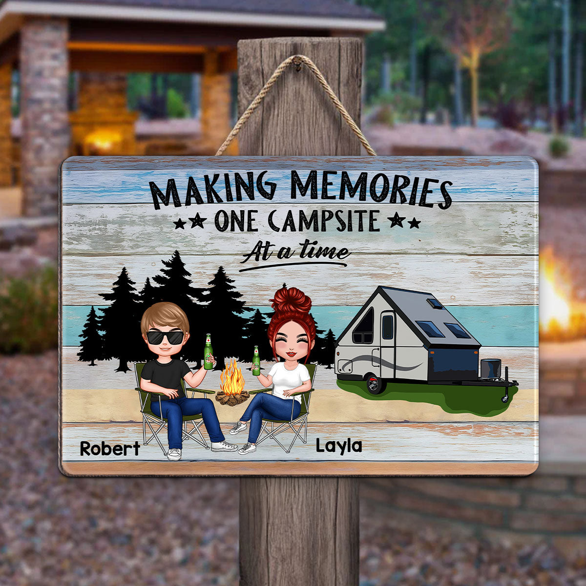 Colorful Wood Palletes Camping Couple Personalized Wood Sign
