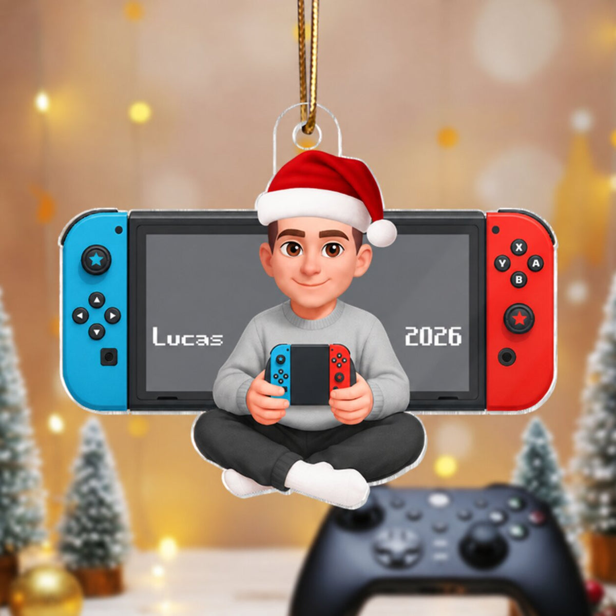 Personalized Gamer 3D Effect Ornament for Boys, Christmas Gift for Kids, Teenagers
