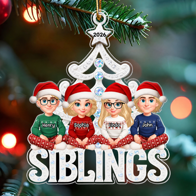 Siblings Forever Metallic Crystal Effect - Personalized Acrylic Ornament - Christmas Gift for Siblings
