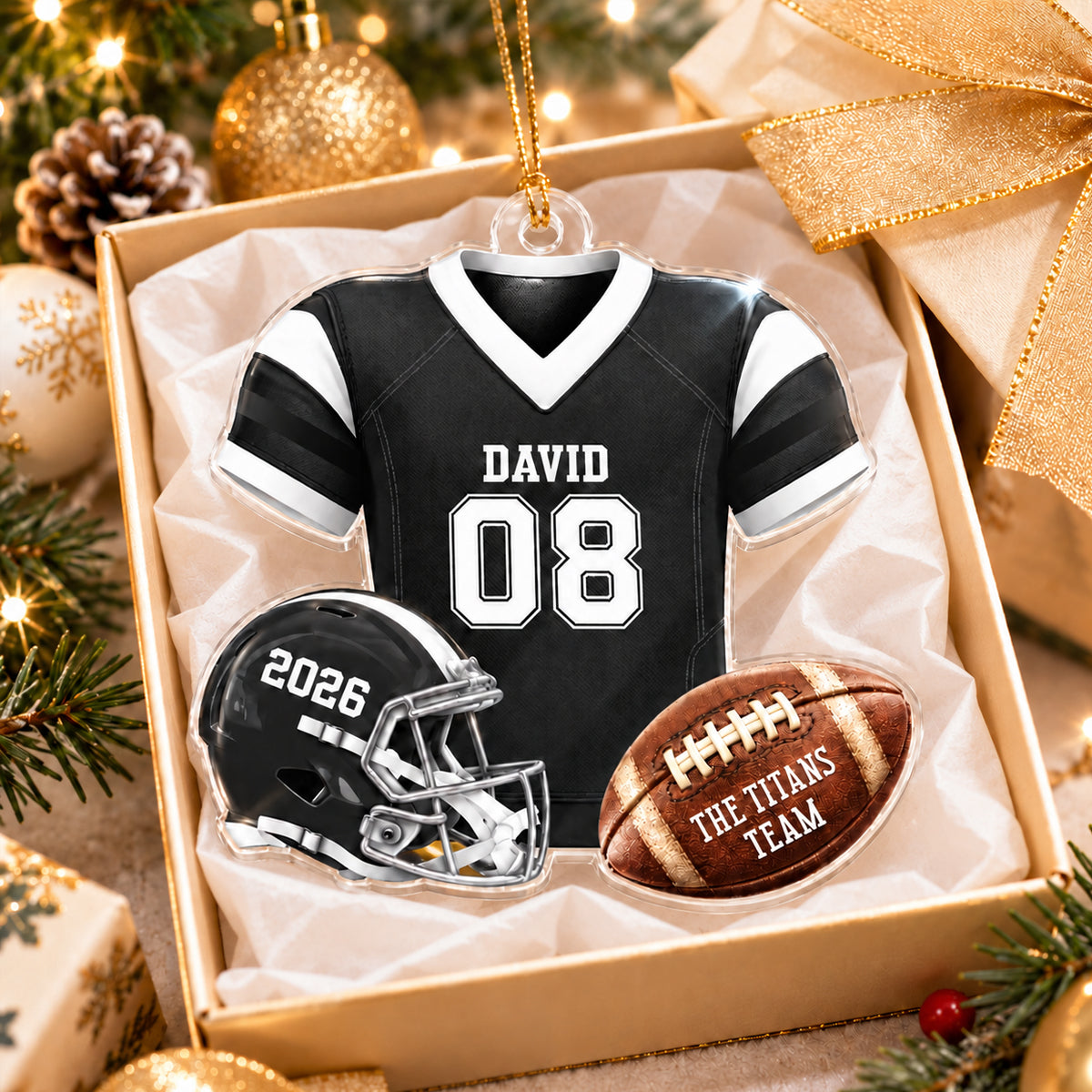 Custom Football Jersey - Personalized Acrylic Ornament - Christmas Gift for Son, Grandson, Boyfriend