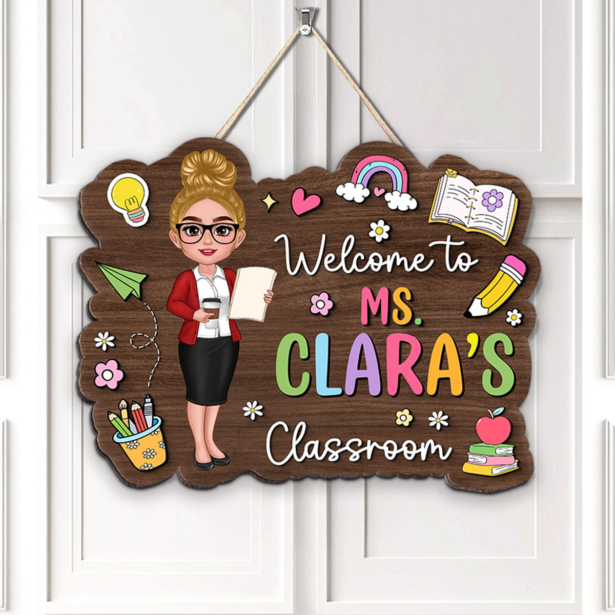 Teacher Colorful Personalized Wood Sign, Back To School Gift