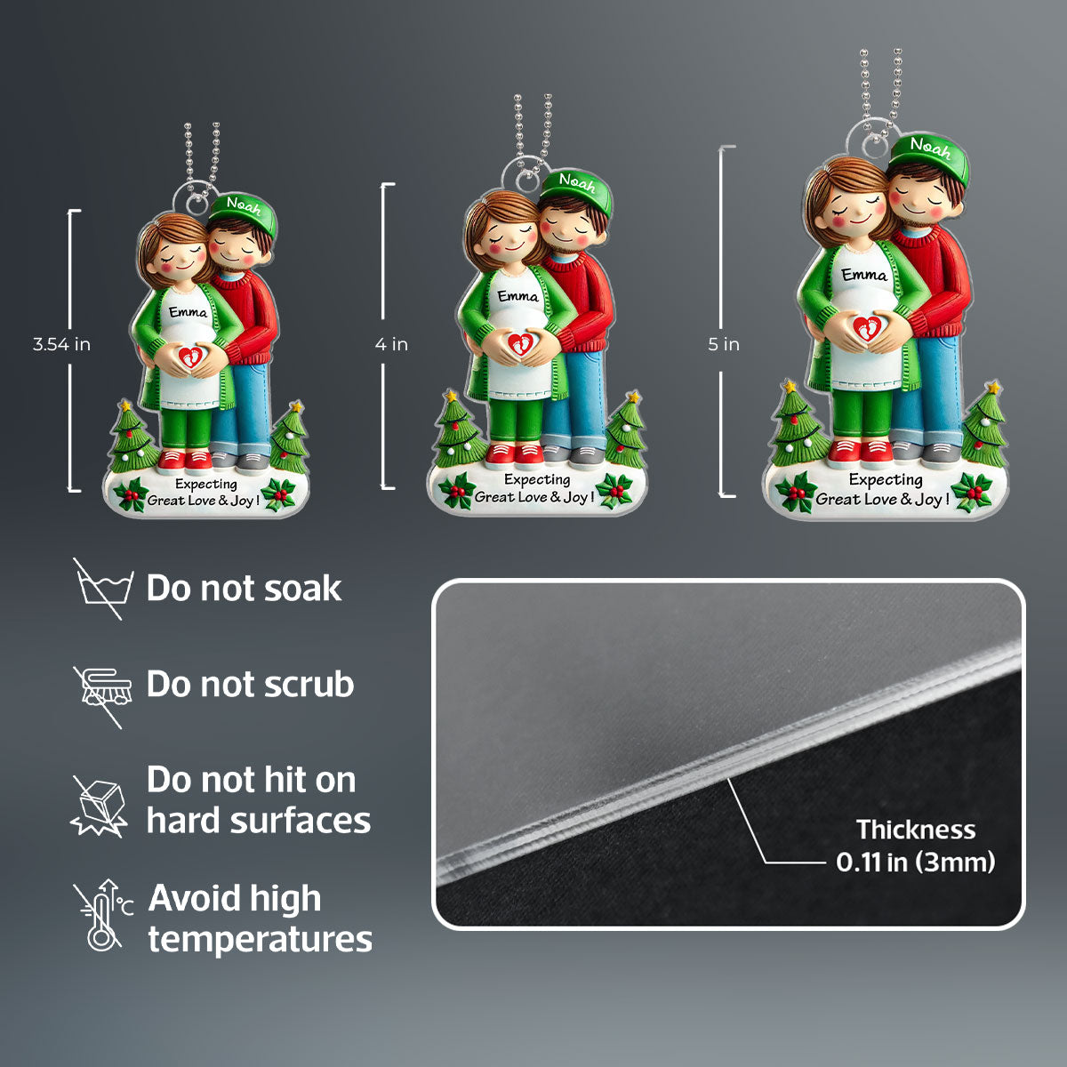 Expecting Great Love And Joy Personalized Baby on the Way Couple Christmas Ornament, 3D Effect Christmas Ornament