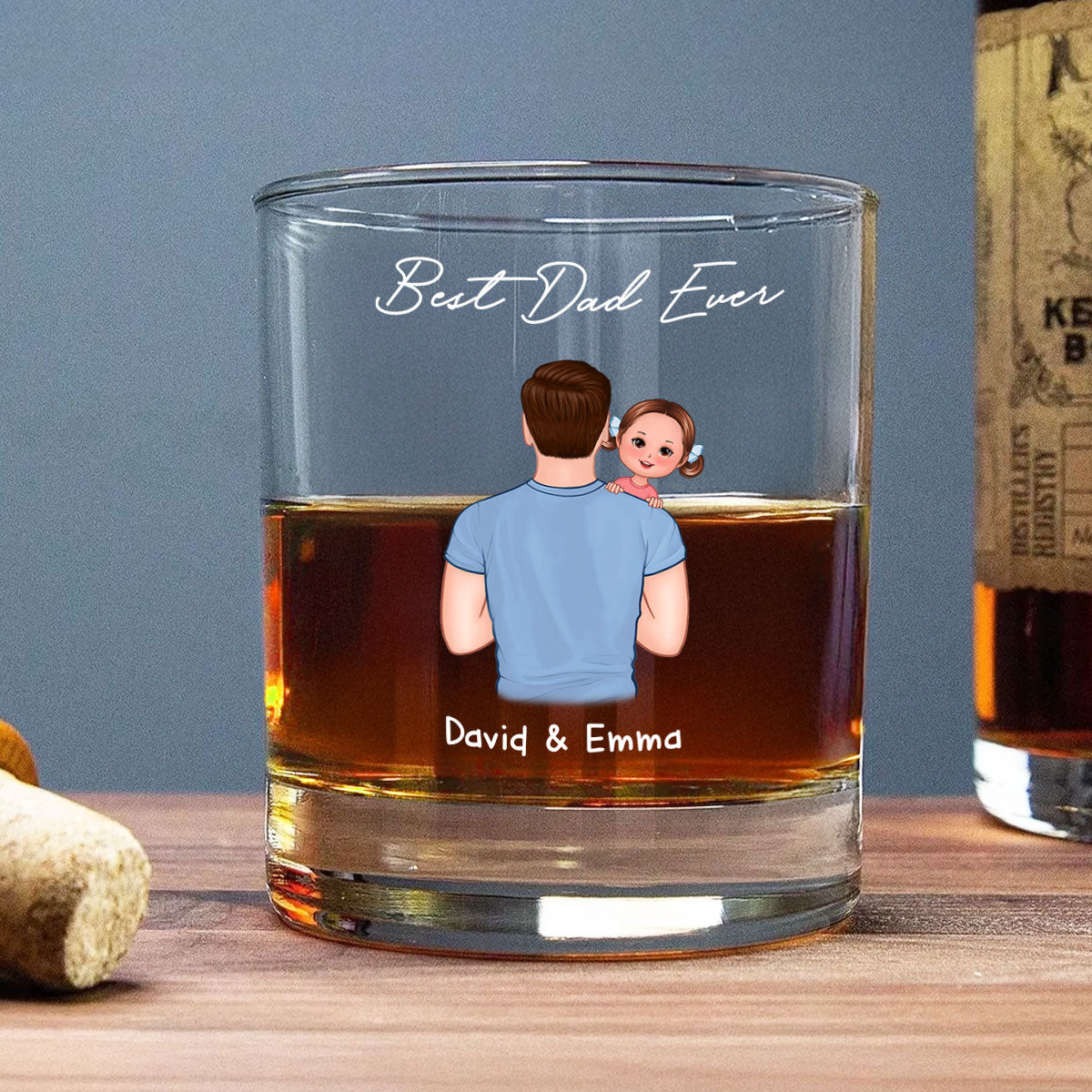 Dad Carrying Kids On Shoulder Personalized Wine Glass, Father's Day Gift For Dad, Husband