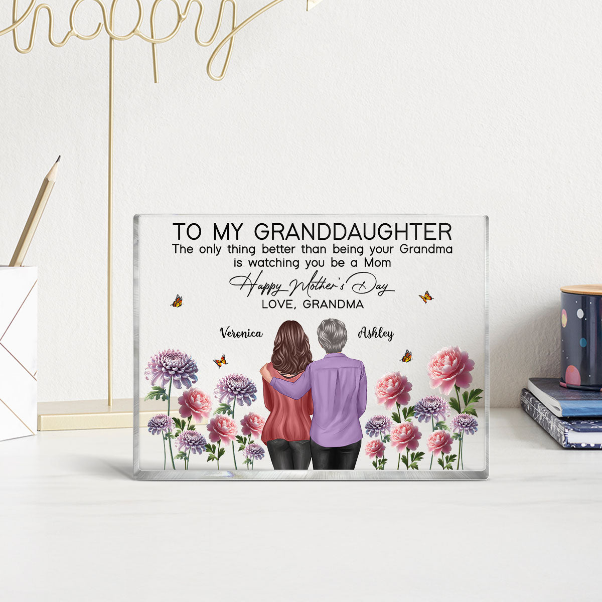 To My Granddaughter From Grandma Happy Mother's Day Birth Flower Personalized Acrylic Block Plaque, Heartfelt Gift For Granddaughter