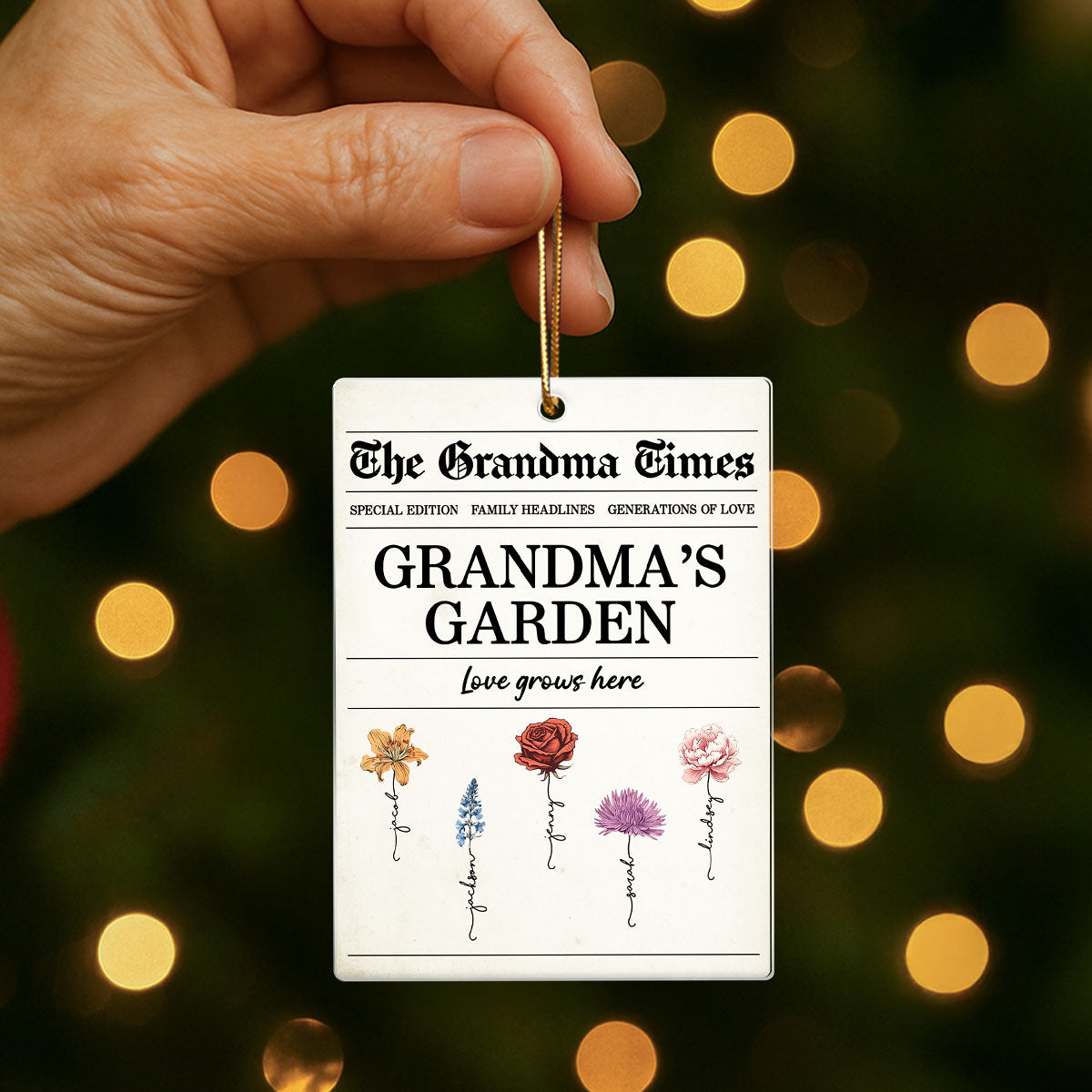 The Grandma Times Grandma's Garden Love Grows Here Personalized Acrylic Ornament - Christmas Gift for Grandma