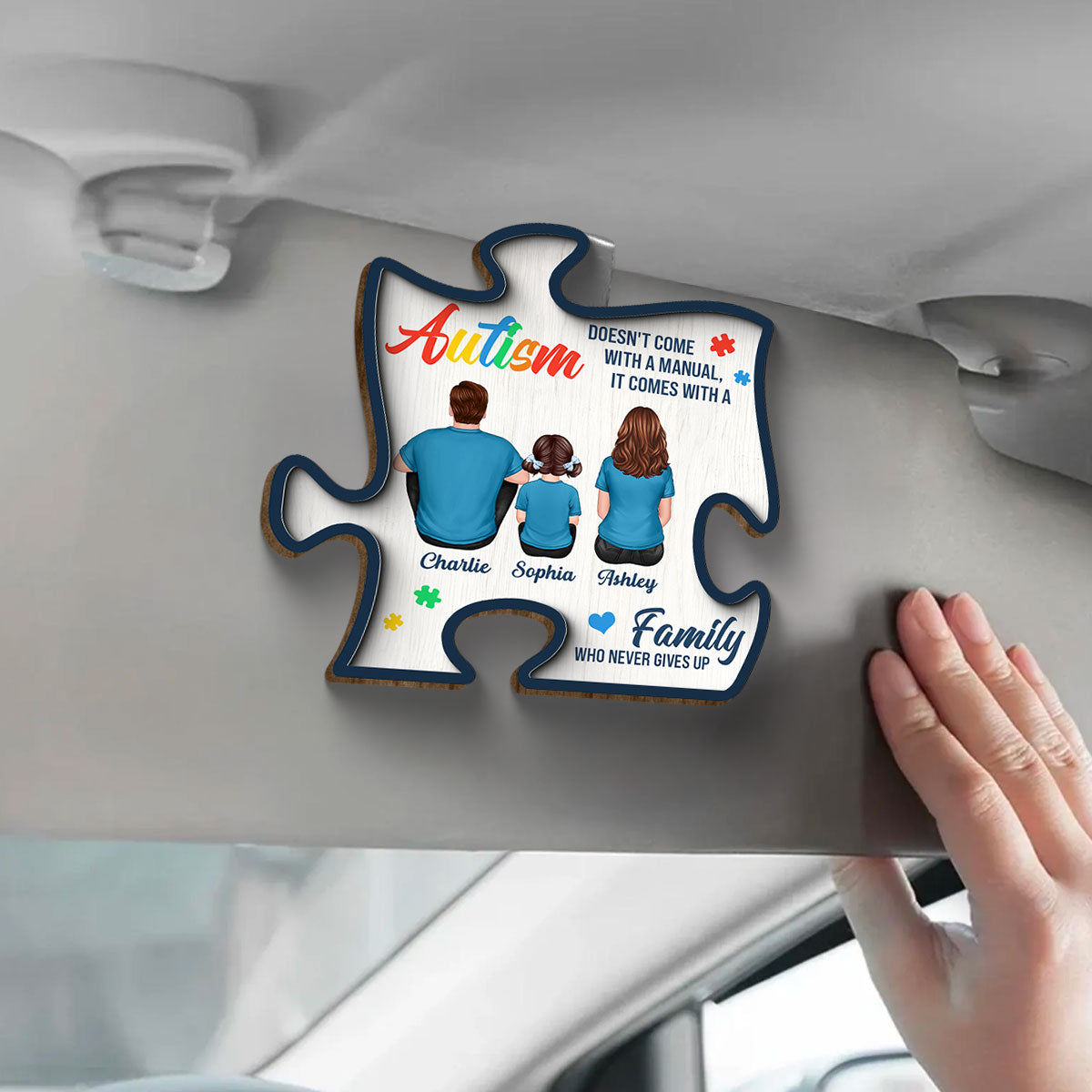Autism Comes With A Family Never Give Up Family Back View Personalized Car Visor