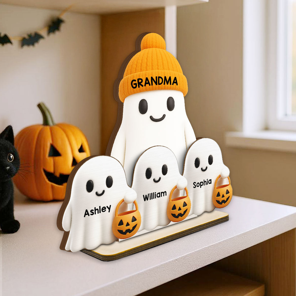 Grandma Boo Crew Halloween Decor - Personalized 2-Layered Wooden Plaque - Gift For Grandmas