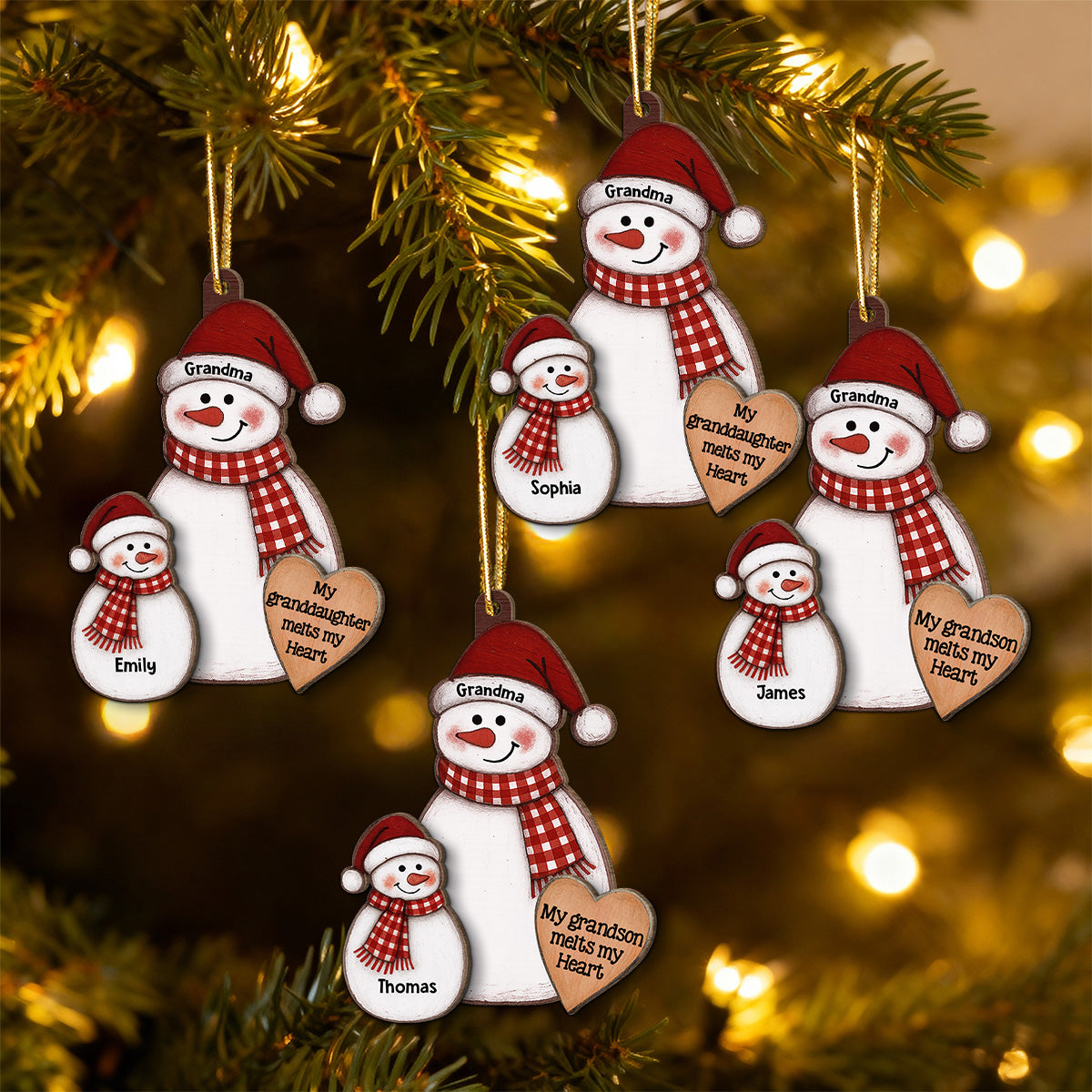 My Grandkid Melts My Heart - Personalized 2-Layer Wooden Ornament - Christmas Gift For Granddaughter, Grandson