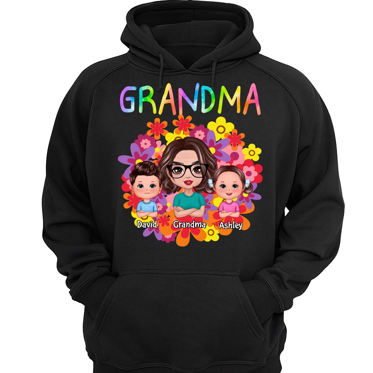 Colorful Flowers Doll Grandma With Grandkids Personalized Shirt