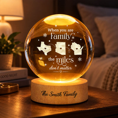 Miles Apart Long Distance Family Friendship State Map - Personalized Crystal Ball LED Night Light - Christmas Gift For Family, Friends