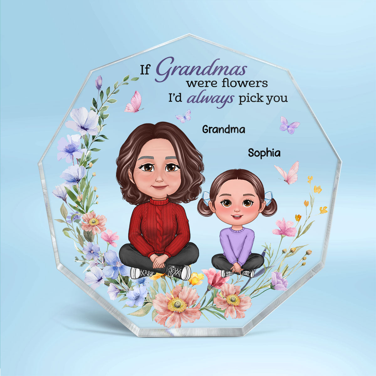 If Grandmas Were Flowers Grandma Grandkids Crossed Legs Personalized Acrylic Nonagon Plaque