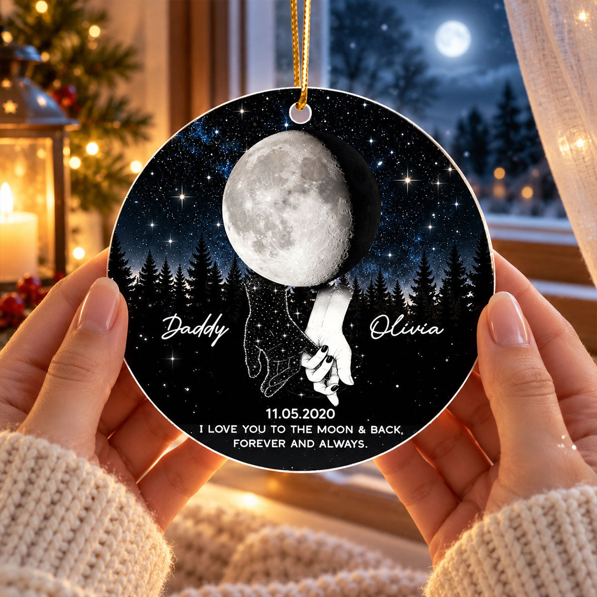 To The Moon And Back Holding Hands - Personalized Acrylic Ornament - Christmas Gift Memorial Sympathy Gift For Family