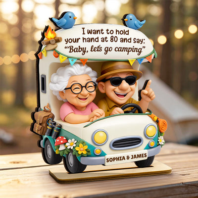 Baby Let's Go Camping Romantic Couple - Personalized 2-Layered Wooden Plaque - Anniversary, Valentine's Day Gift, Gift For Him, Gift For Her