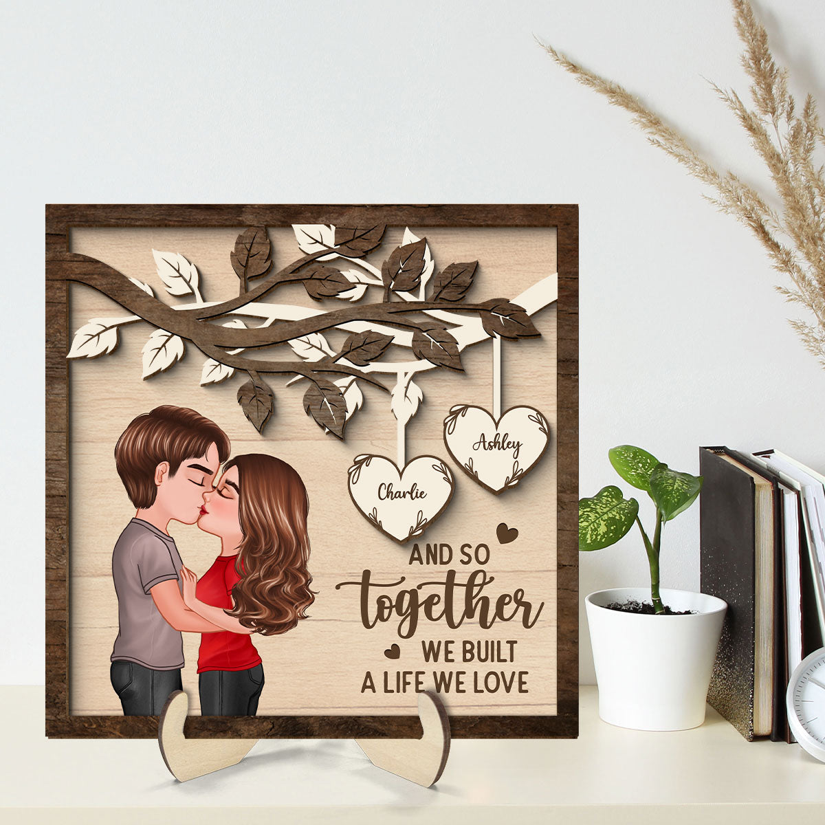 Couple Kissing Under Tree Valentine‘s Day Gift For Him For Her Personalized 2-Layer Wooden Plaque