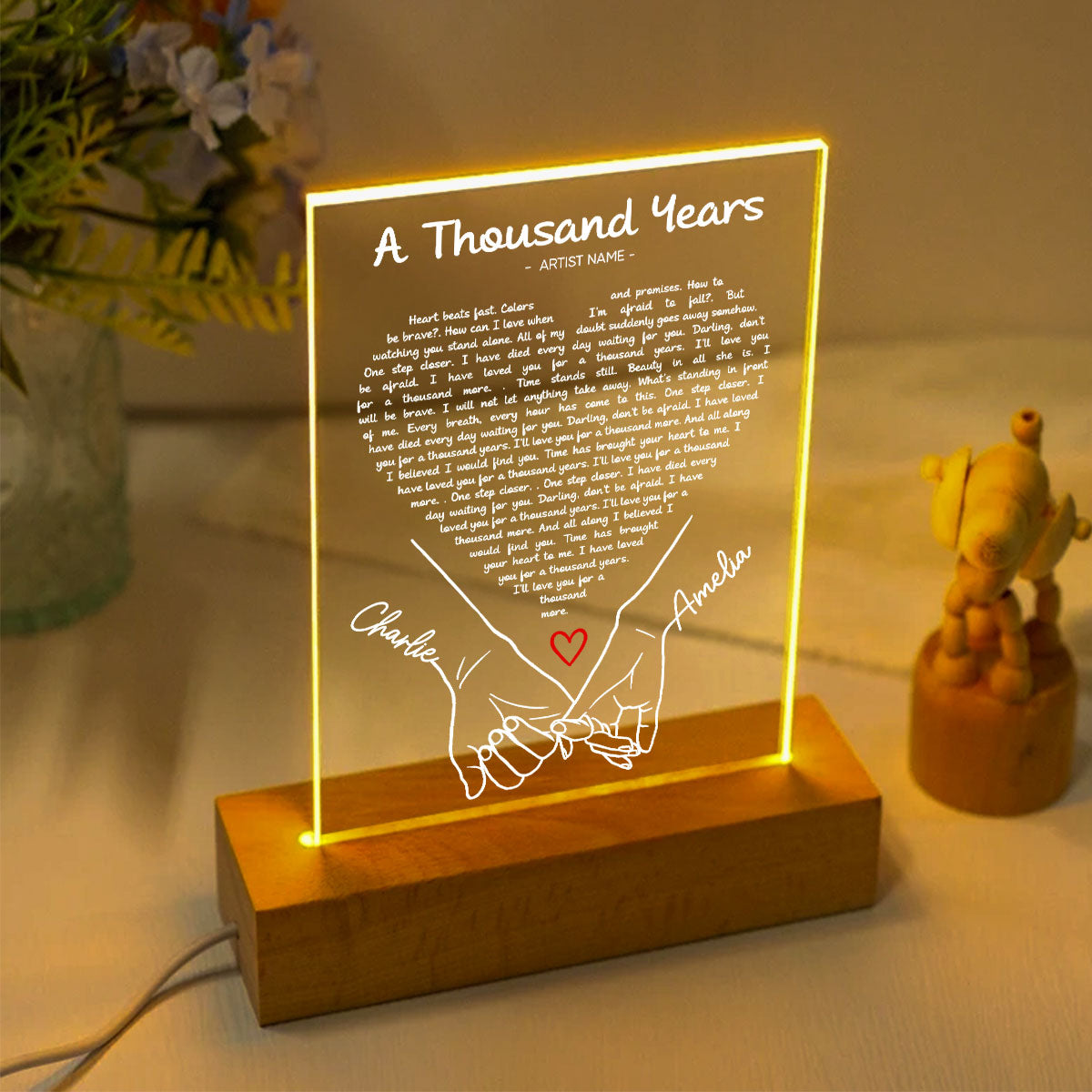 Couple Song Vinyl Heart Shaped Lyrics, Personalized LED Night Light,  Gift for her, Gift for him