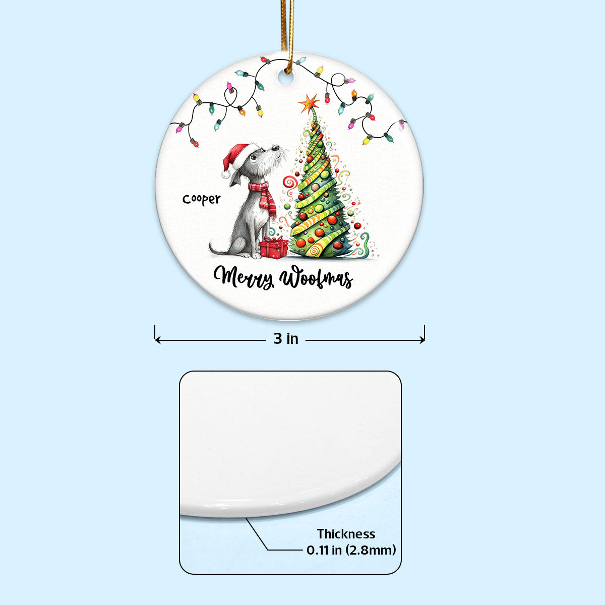 Quirky Christmas Dog Whimsical Funny Silly Pups Puppy Personalized Circle Ceramic Ornament