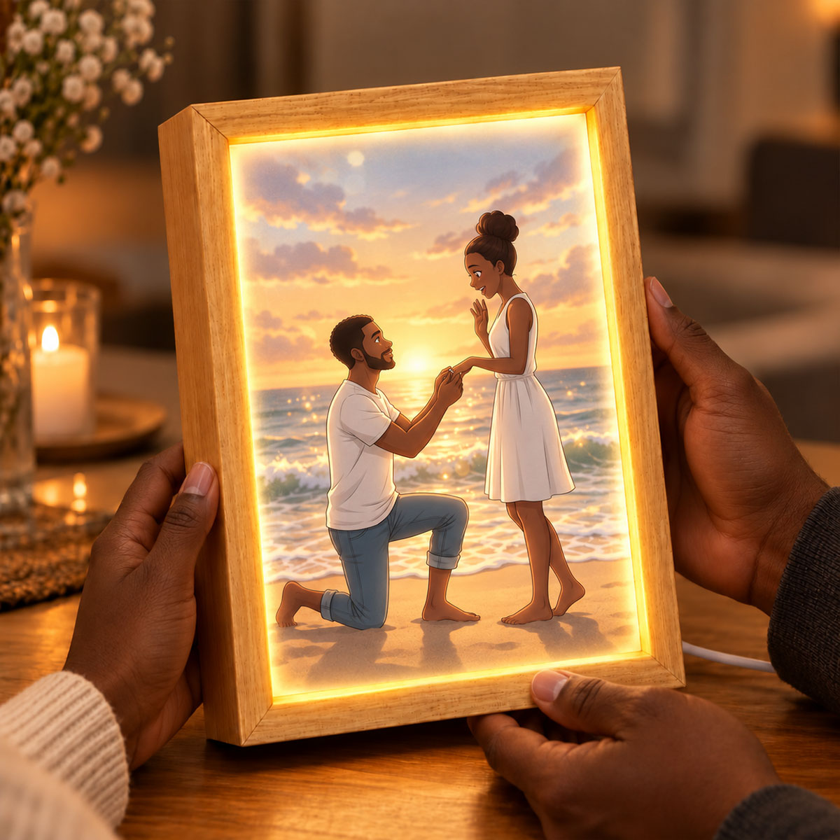 Custom Couple Art from Photo - Personalized Mirror Light Box - Heartfelt Christmas Gift for Her, for Him, Anniversary Gift for Couple
