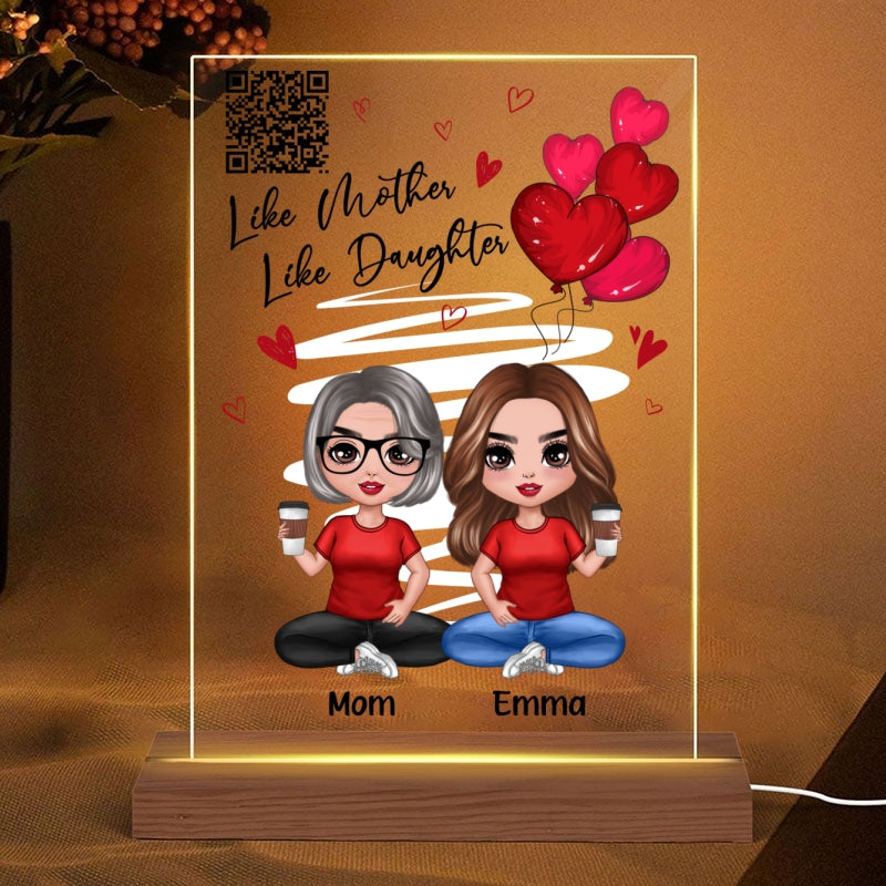 Red Hearts Favorite Song Scannable QR Code Like Mother Like Daughters Doll Mom And Daughters Sitting Personalized Rectangle Acrylic Plaque LED Night Light