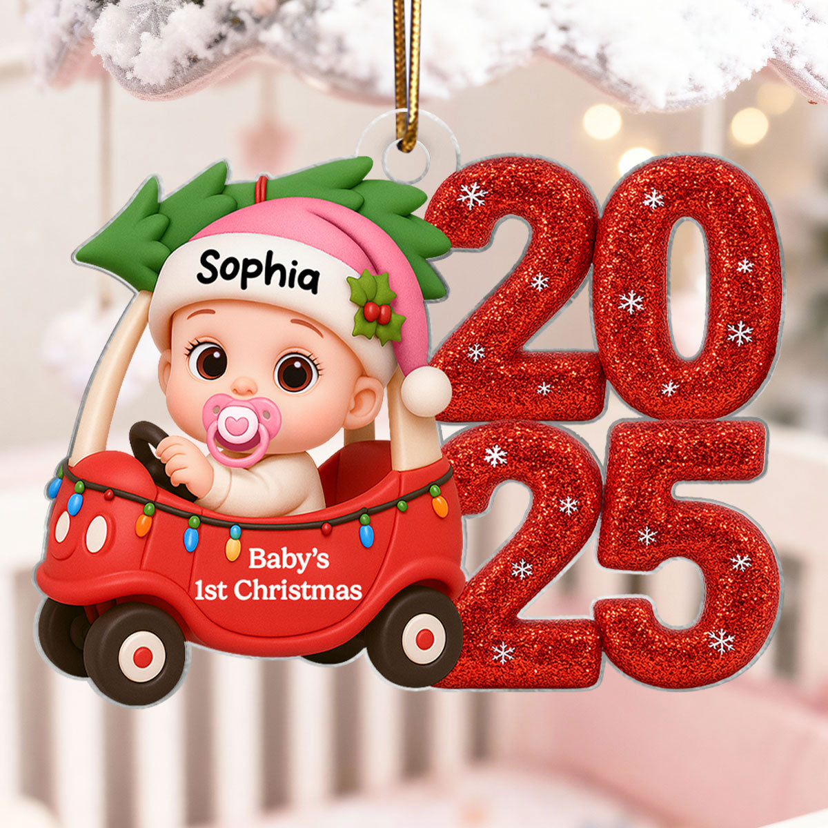 Baby Driving Car First Christmas - Personalized Acrylic Ornament - Christmas Gift For New Born, Baby