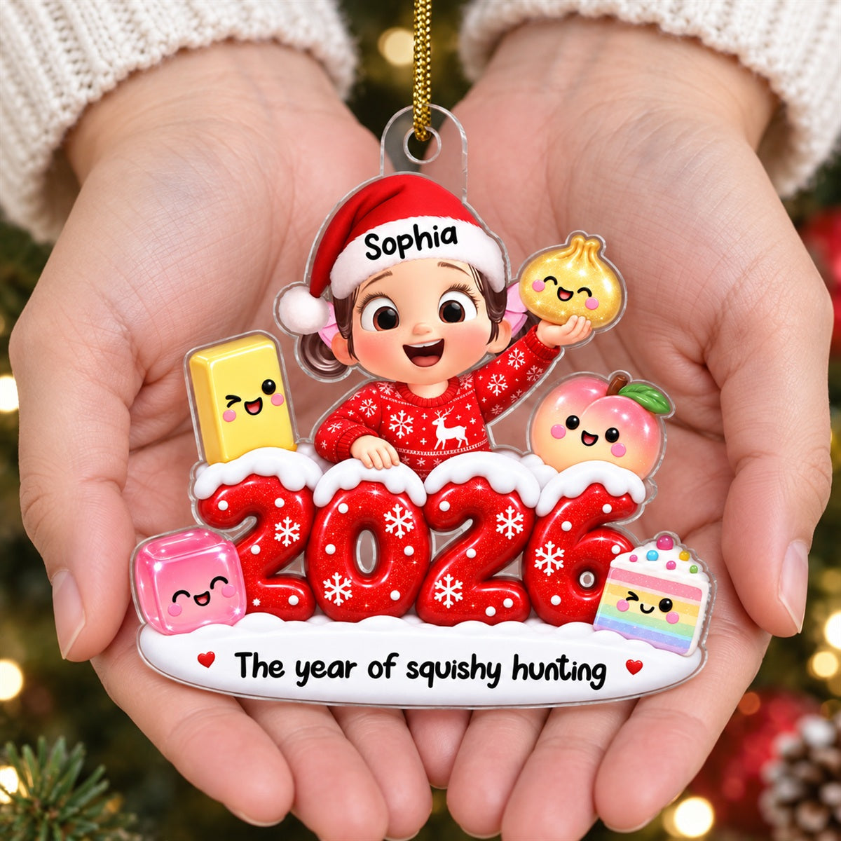 Cute Kid Boy Girl Squishy Hunting 2D Flat - Personalized Acrylic Ornament - Squishy Lover Christmas Keepsake 2026