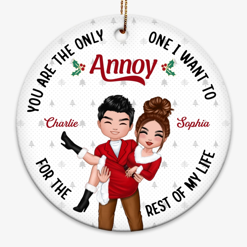 Man Holding Woman Doll Couple Personalized Circle Ornament