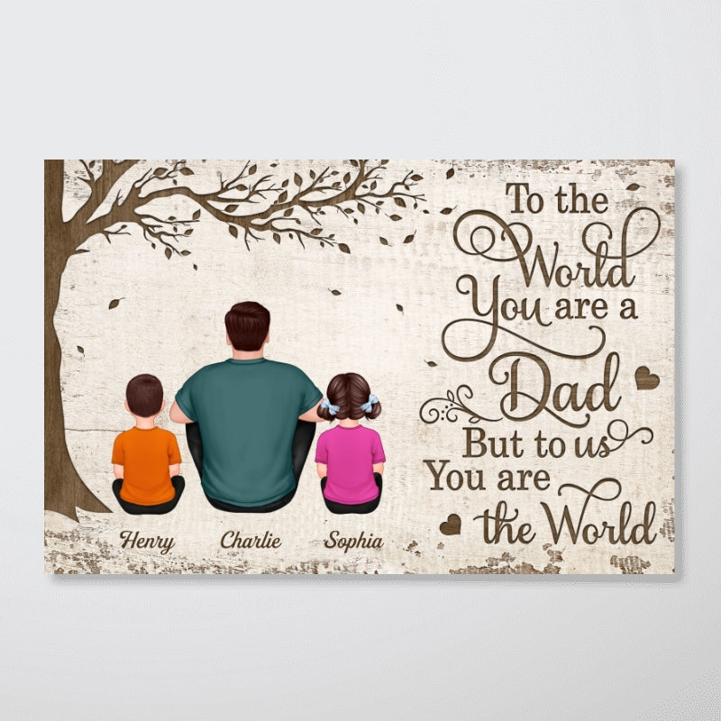 Back View Dad And Kids Dogs Cats Sitting Personalized Horizontal Poster
