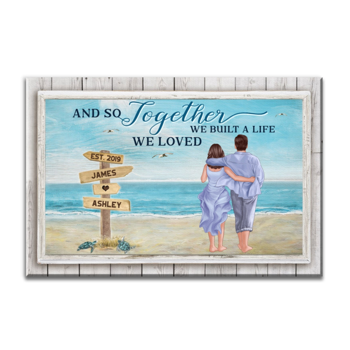 Back View Couple Walking On The Beach Landscape Personalized Canvas Prints