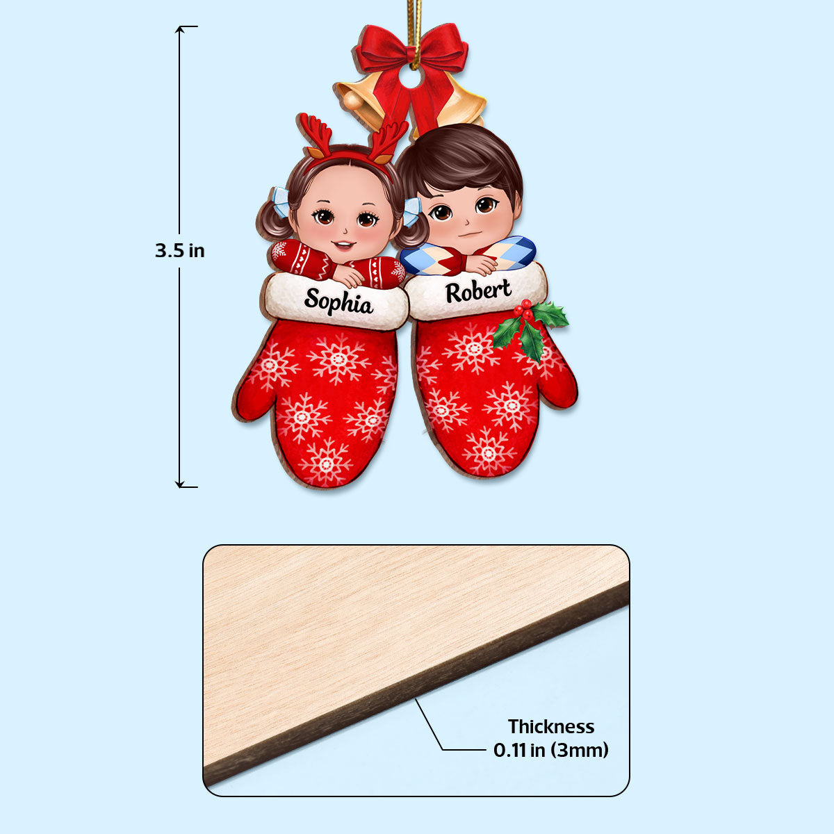 Christmas Doll Kids Laying On Hands In Gloves Personalized Wooden Ornament