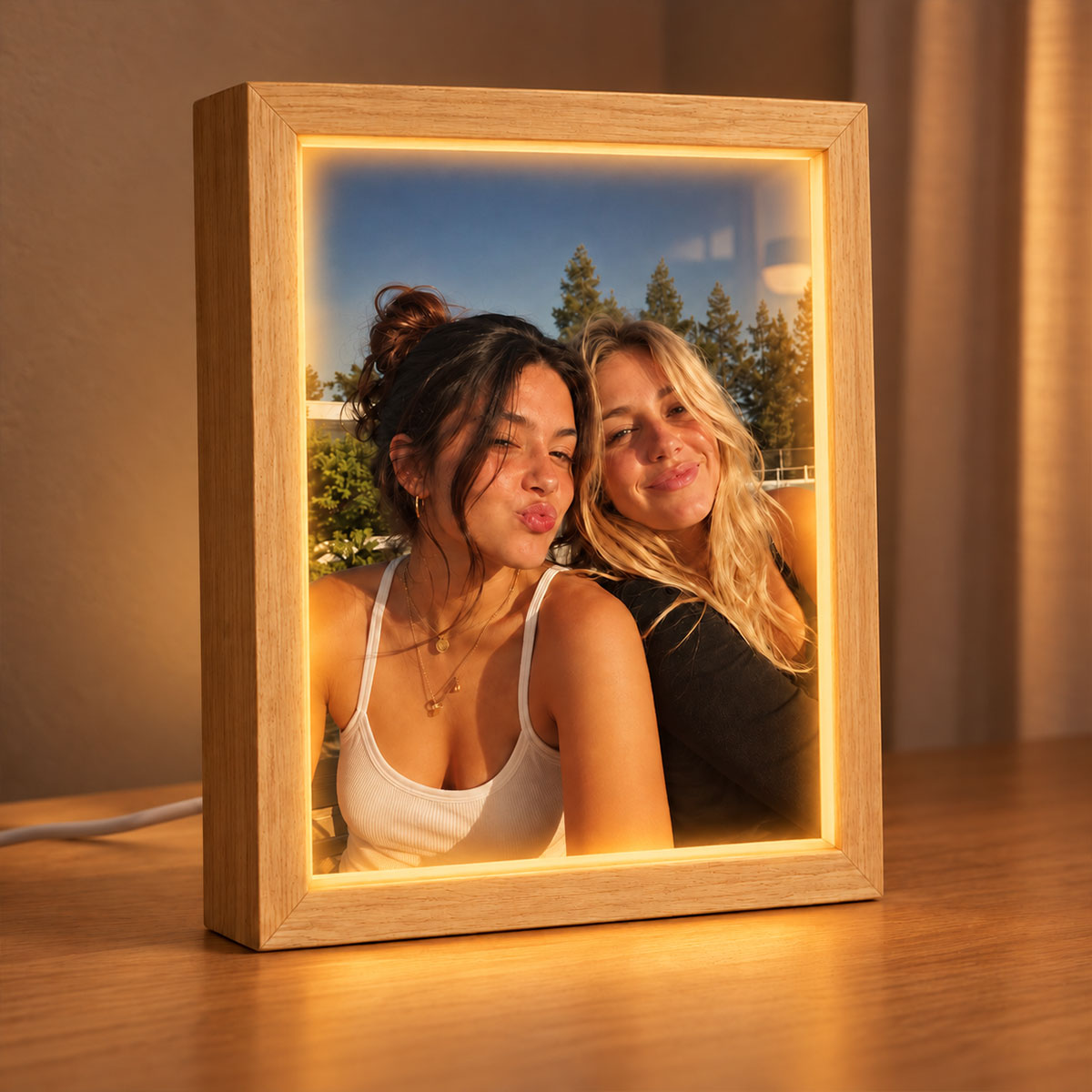 Custom Besties Sisters Photo Art - Personalized Mirror Light Box - Heartfelt Christmas Gift for Best Friends, Sisters, Siblings, Gift for Her, Birthday Gift