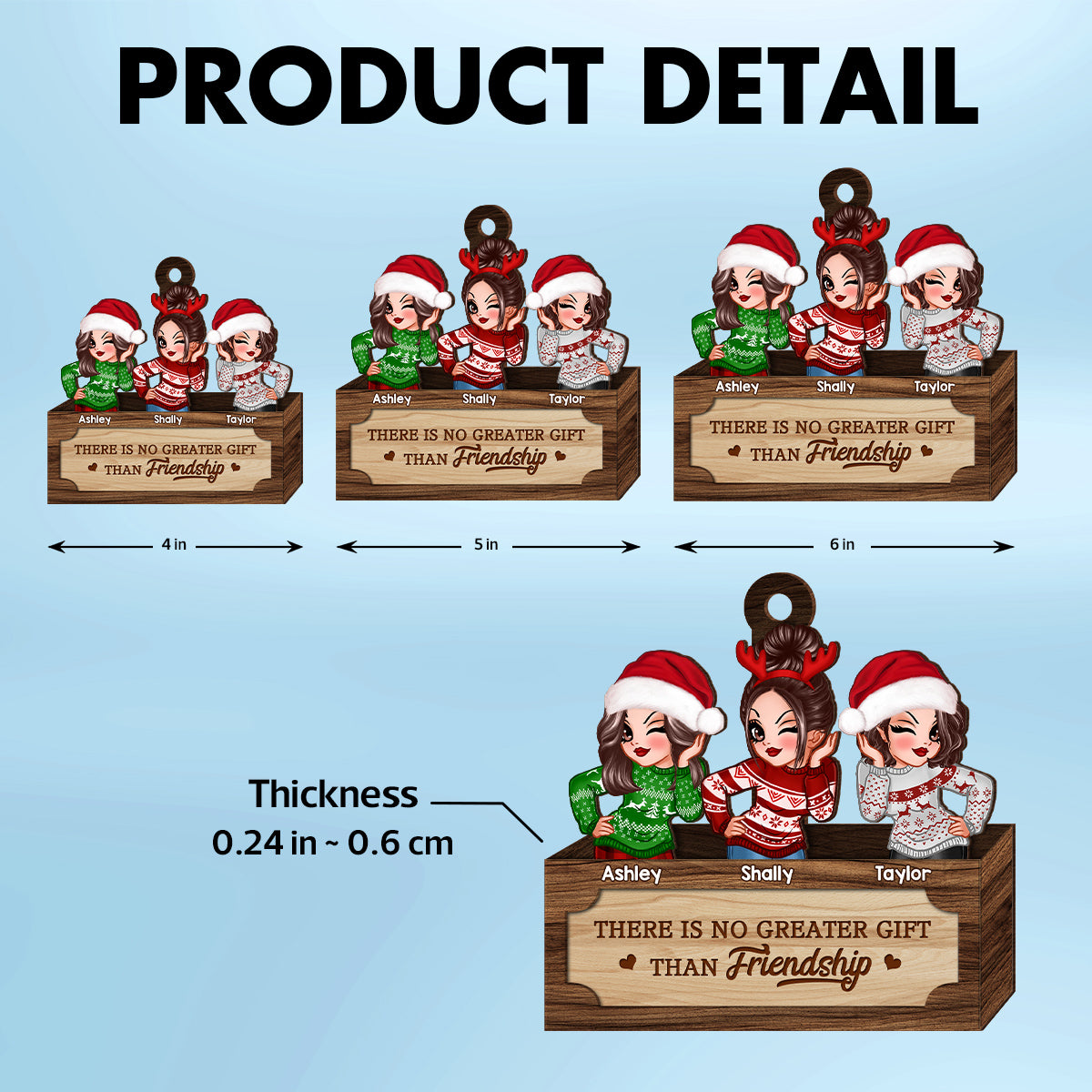 Christmas Besties Sister In Box Personalized 2-Layer Wooden Ornament