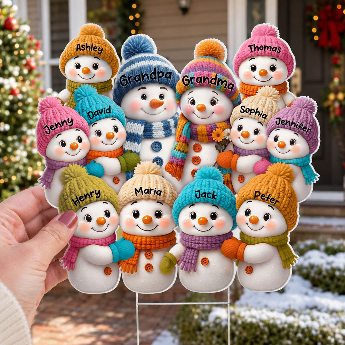 Christmas Snowman Grandpa Grandma Grandparents Grandkids - Personalized Yard Sign - Christmas Decor For Grandparents