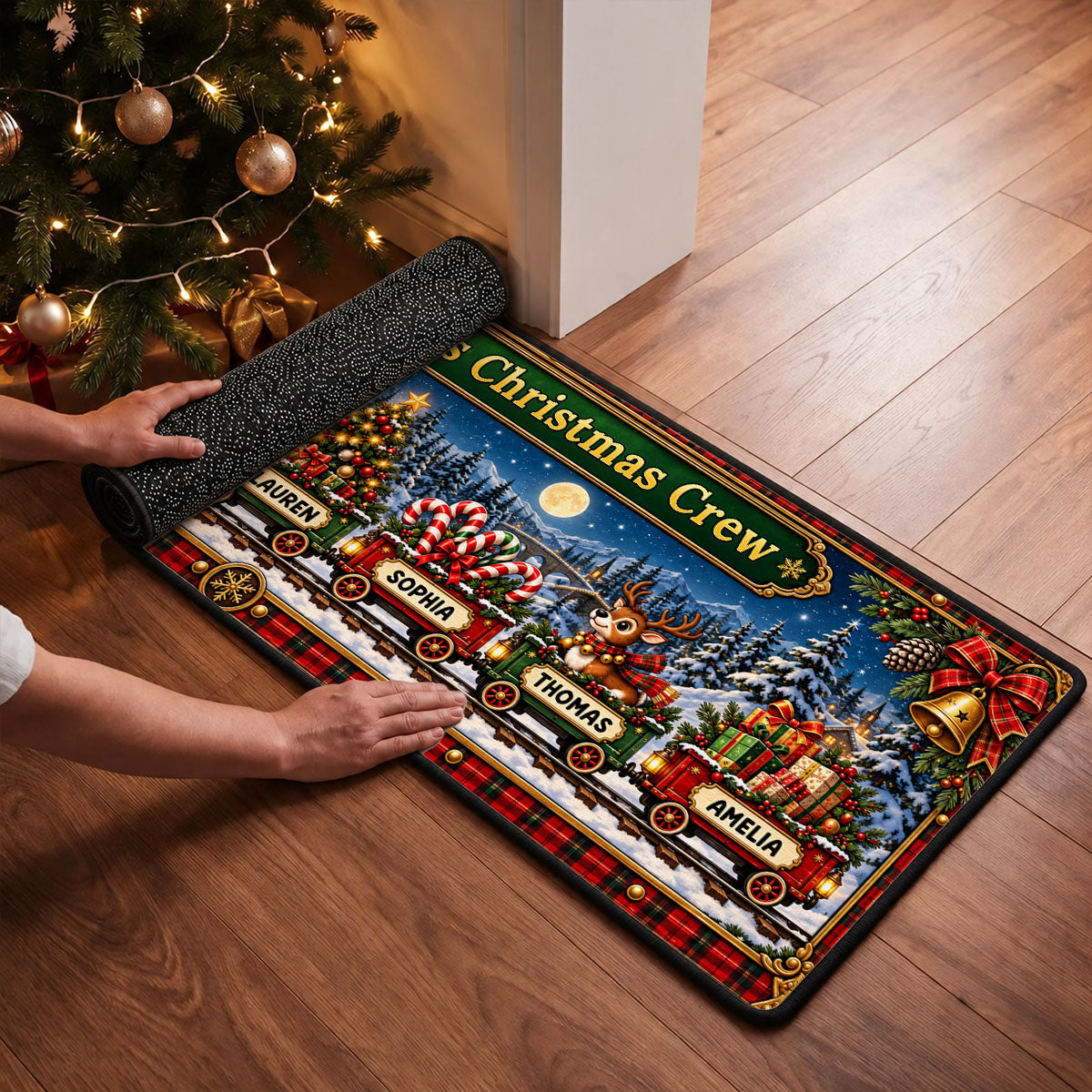 Grandma's Christmas Crew Train - Personalized Runner Rug - Festive Christmas Decor Gift for Grandma