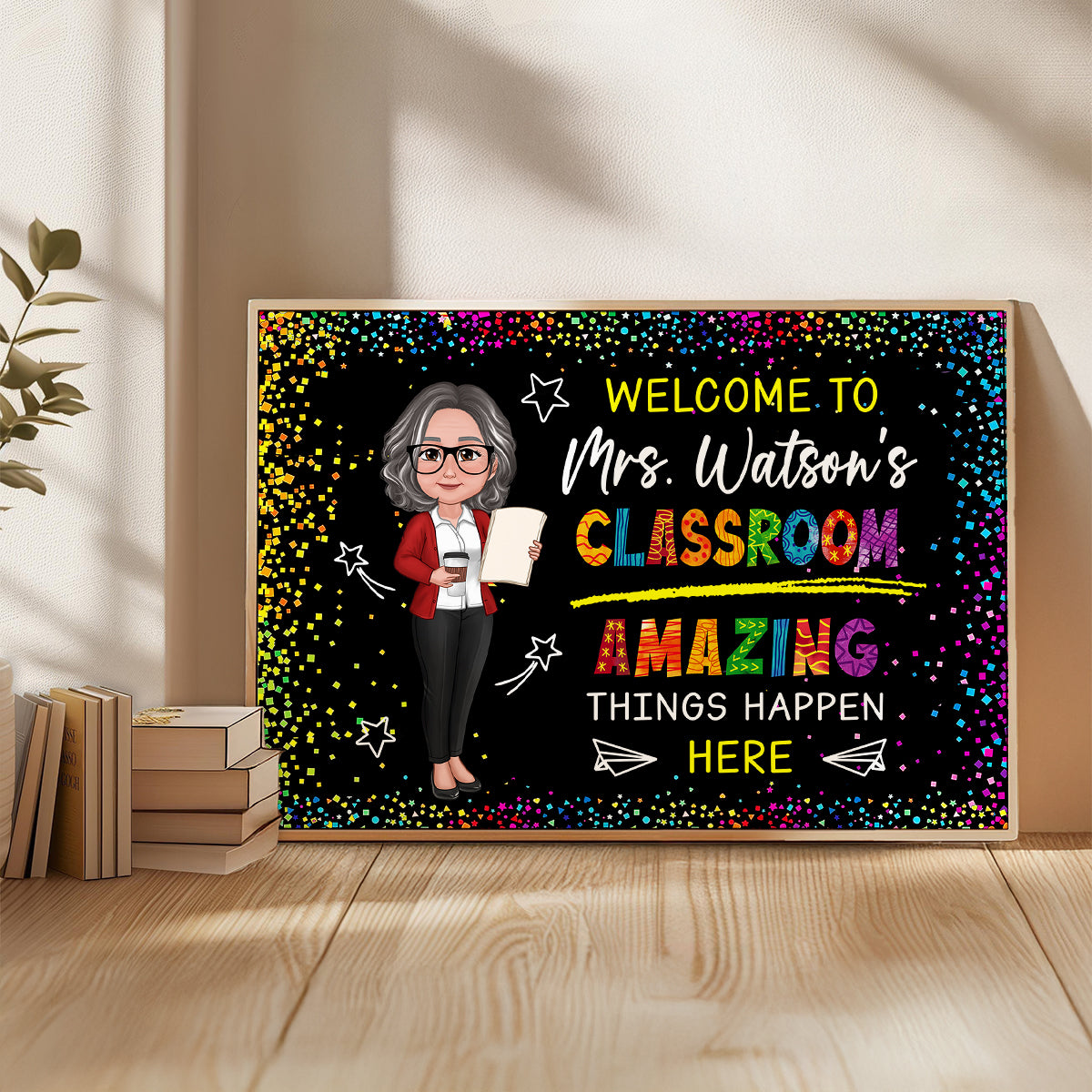 Classroom Amazing Things Happen Here Personalized Motivational Poster, Teacher Classroom Decor