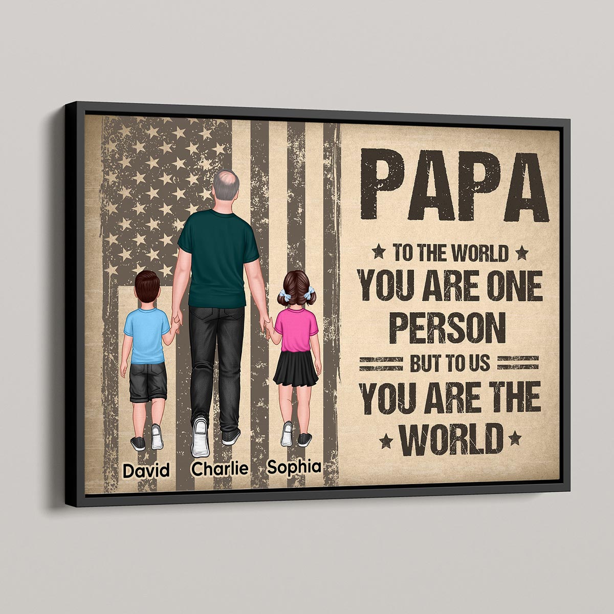 You Are The World Grandpa Dad Man Walking With Kids Nation Flag Theme Personalized Horizontal Poster