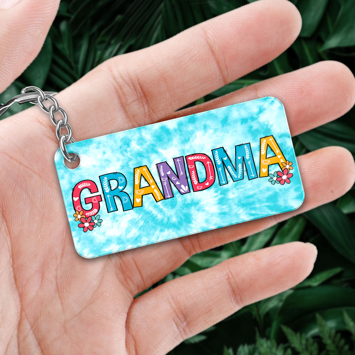 Tie Dye Back View Grandma Mom With Kids Dogs Cats Personalized Acrylic Keychain