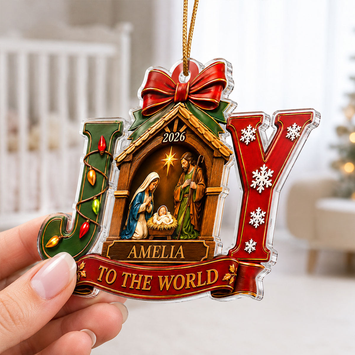 Baby First Christmas Joy To The World - Personalized Acrylic Ornament - Christmas Keepsake