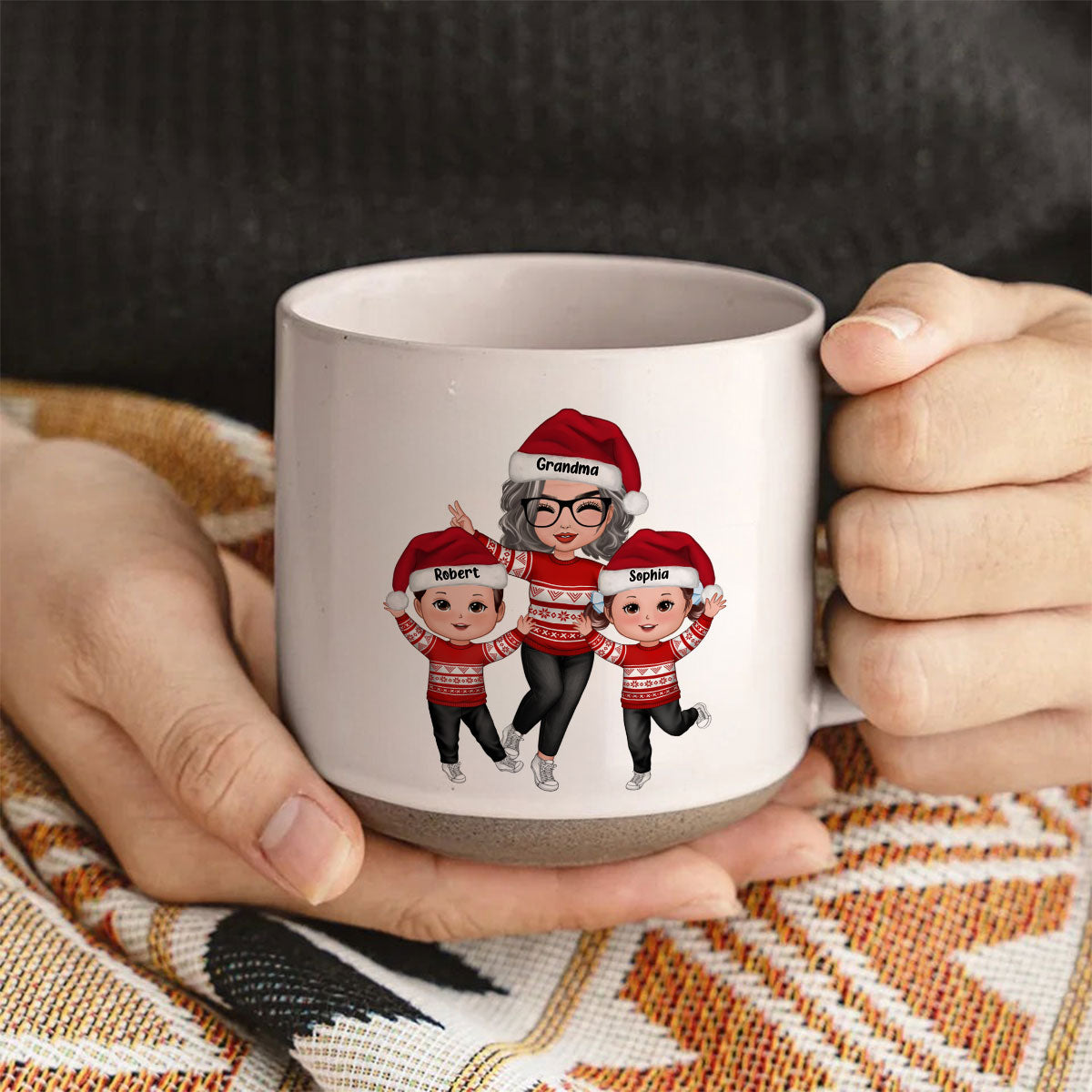 Happy Christmas Grandma Grandkids Personalized Pottery Mug