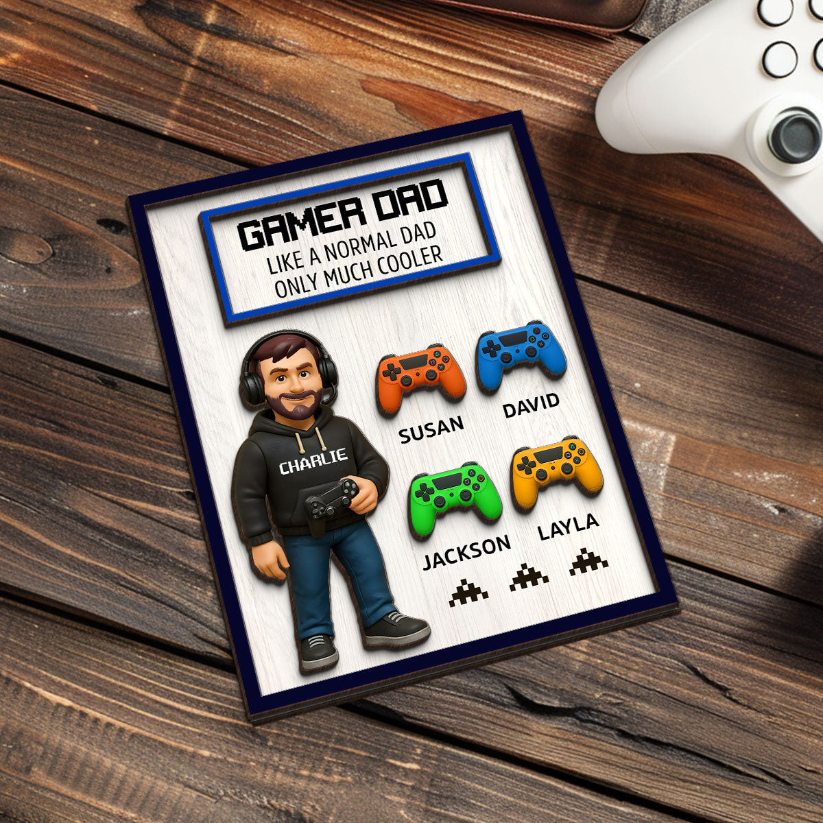 Gamer Dad Much Cooler Personalized 2-Layered Wooden Plaque, Father's Day Gift for Gamer Dads