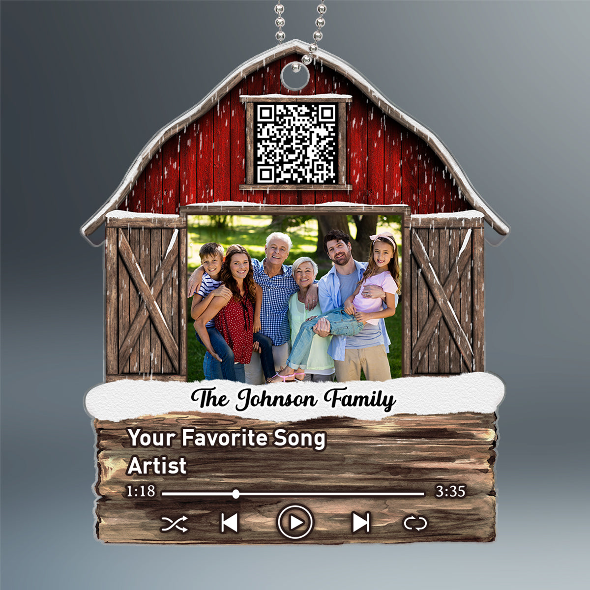 Red Barn Couple Family Friends Custom Photo Scannable QR Code Personalized Acrylic Ornament