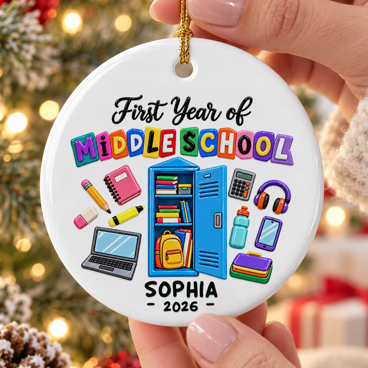 First Year Of Middle School - Personalized Ceramic Ornament - Christmas Gift For Secondary School Students, 6th Grade Students, Gift For Grandkids, Daughter, Son