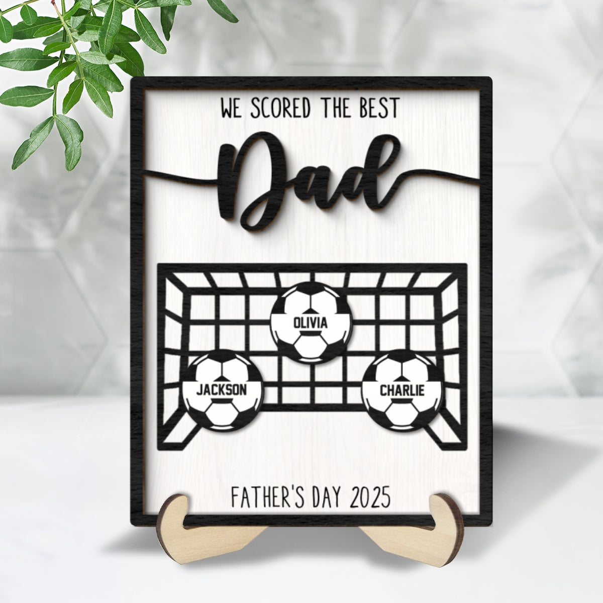 We Scored the Best Dad Personalized 2-Layered Wooden Plaque, Father's Day Gift for Soccer Dad