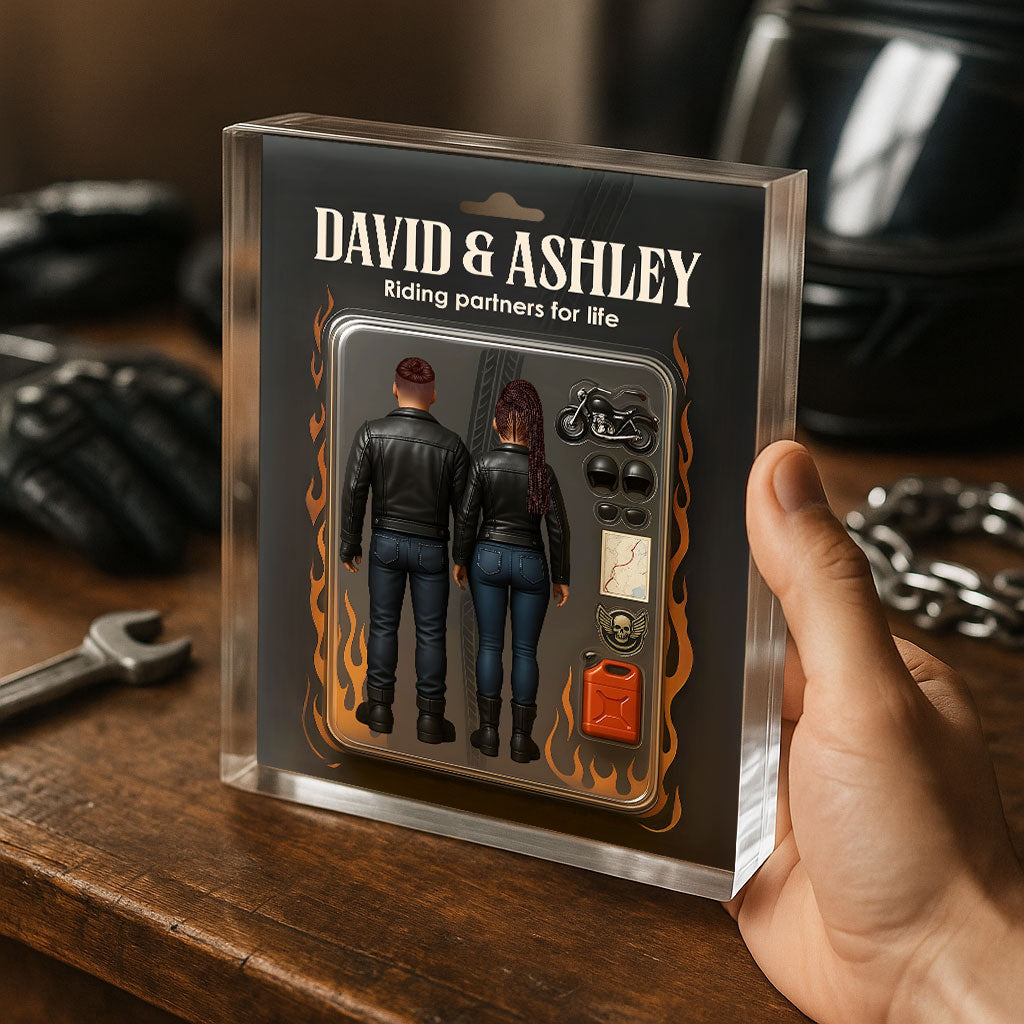 Biker Couple Toy Box Figures Style Personalized Acrylic Block Plaque