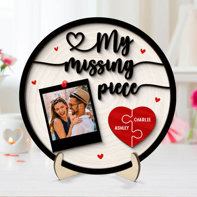 My Missing Piece Couple Photo  Gift Personalized 2-Layer Wooden Plaque