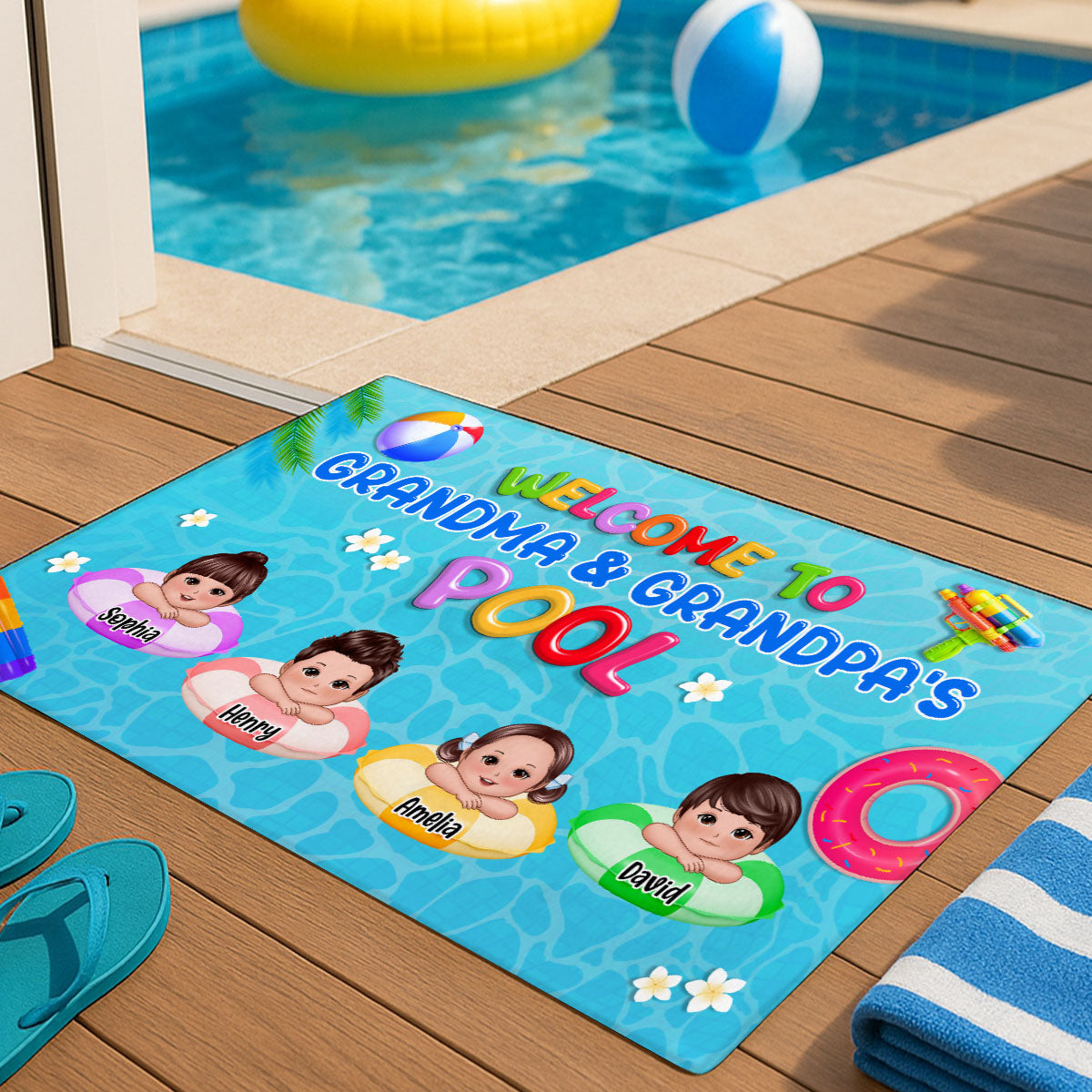 Welcome To Grandpa Grandma Grandparents Summer Pool Personalized Doormat| Summer Decoration