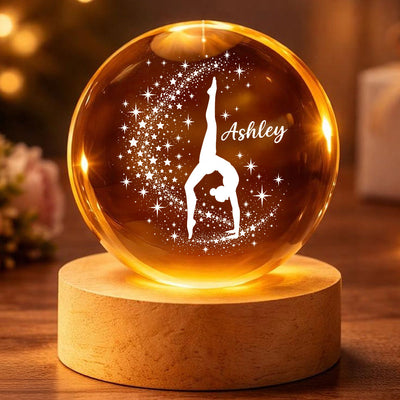 Beautiful Gymnastic Girl Custom Name - Personalized Crystal Ball LED Night Light - Christmas Gift For Gymnastic Girl, Gymnast, Daughter, Granddaughter,