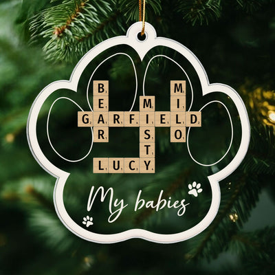 My Babies Dog Cat Names Crossword Puzzle Art Personalized Paw Shaped Acrylic Ornament