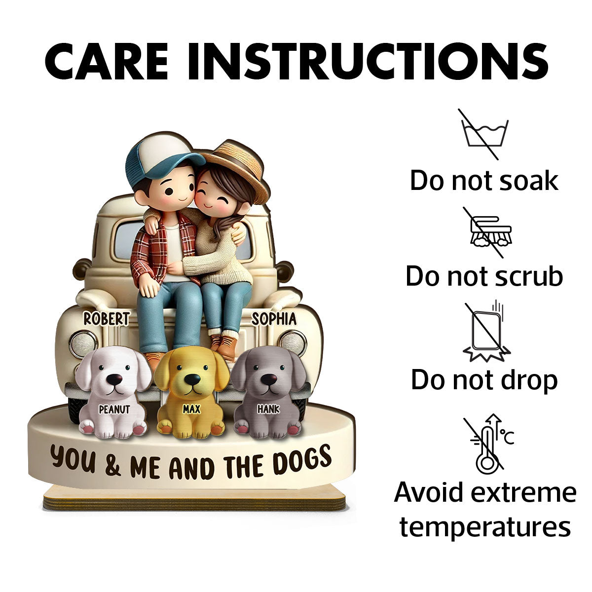 Couple On Truck You Me And The Dog Cats Personalized 2-Layer Standing Wooden Plaque, Heartfelt Gift For Couple, For Dog Lovers, Cat Lovers, Pet Lovers