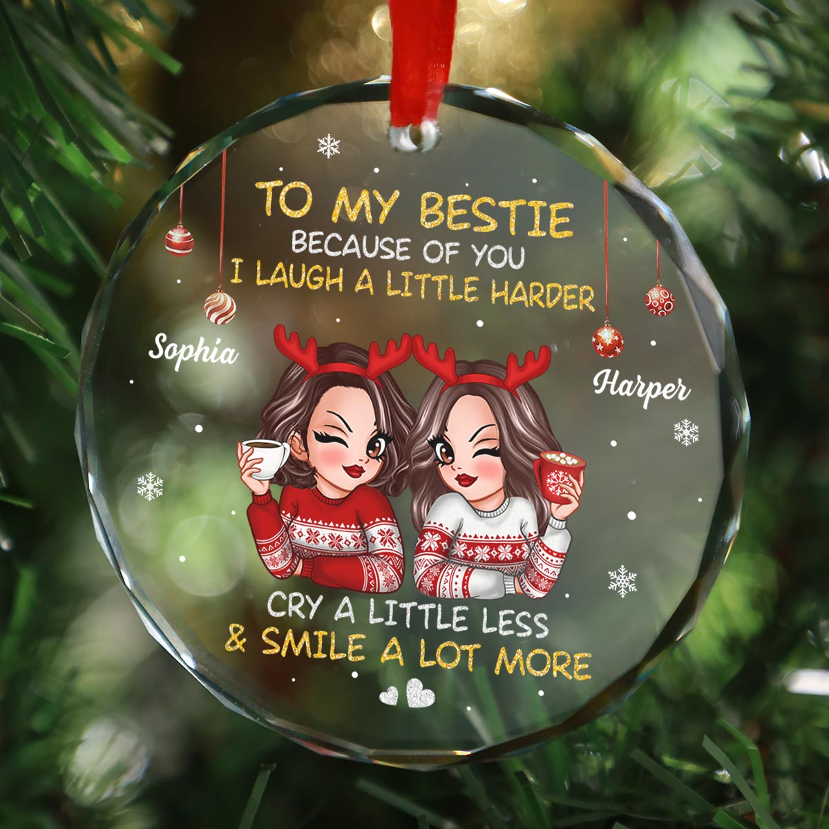 To My Bestie Sassy Girls Christmas Personalized Glass Ornament, Christmas Gift For Best Friends