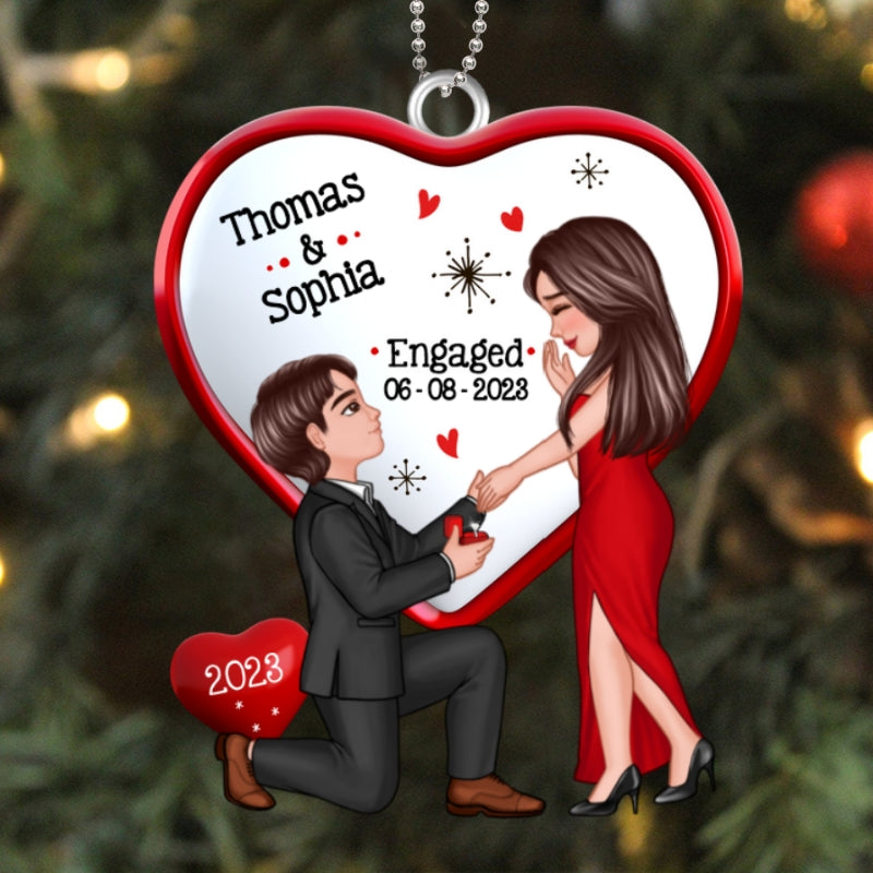 Christmas Keepsake Proposal Memory Engagement Couple Personalized Acrylic Ornament